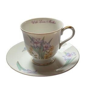 Floral Teacup and Saucer with Gold Trim